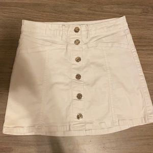 White button up denim skirt